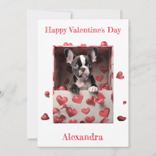 Custom Boston Terrier inside Hearts Box Valentine Holiday Card