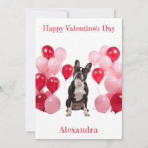 Custom Boston Terrier Pink Red Balloons Valentine