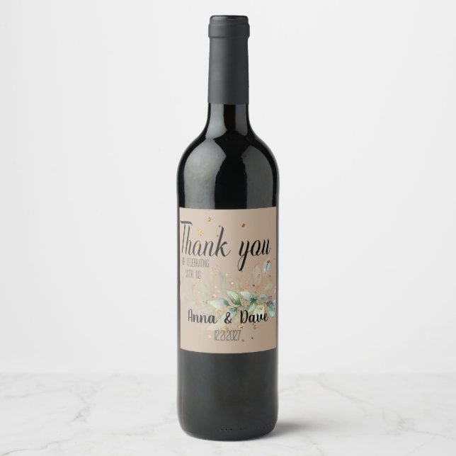 Custom  Botanical Boho Wedding Thank You Favors    Wine Label (Front)