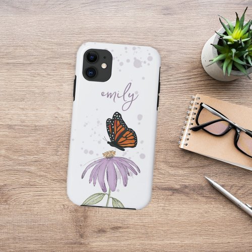 Custom Botanical Butterfly Purple Cone Flower iPhone 11 Case