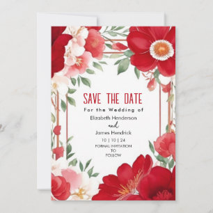 Custom Botanical Crimson Red Digital Wedding Invitation