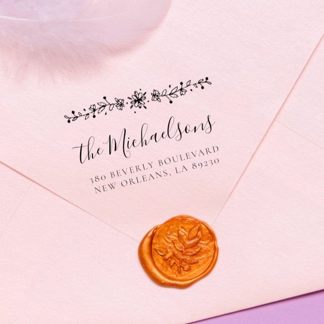 Custom Botanical Family Name Return Address Rubber Stamp (Creator Uploaded)