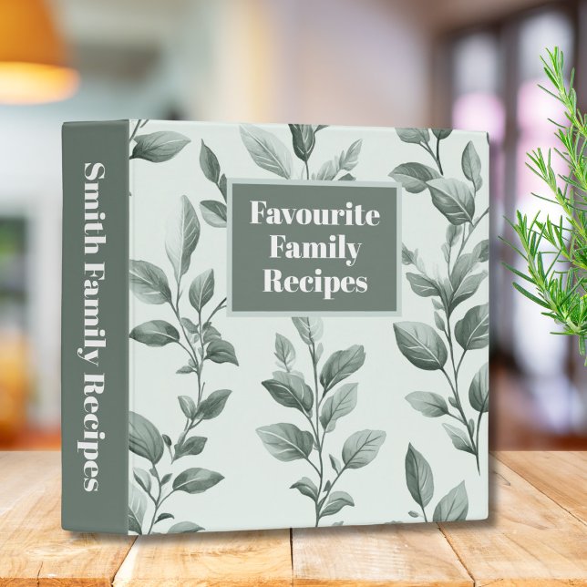 Custom Botanical Green Leaf Family Recipe  3 Ring Binder (Creator Uploaded)