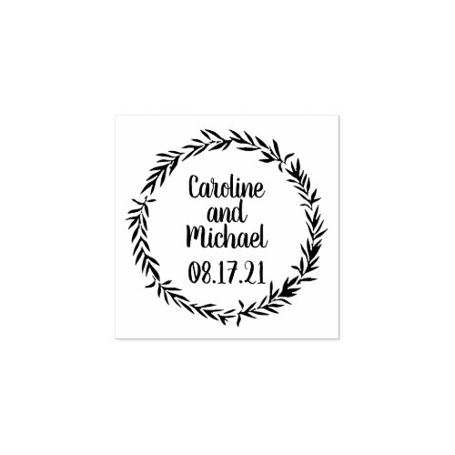 Custom Botanical Leaves Country Wreath Wedding Rubber Stamp
