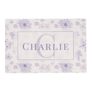 Custom Botanical Monogram Personalized Dog Cat Pet Placemat