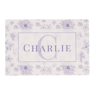 Custom Botanical Monogram Personalized Dog Cat Pet Placemat