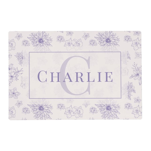 Custom Botanical Monogram Personalized Dog Cat Pet Placemat (Front)