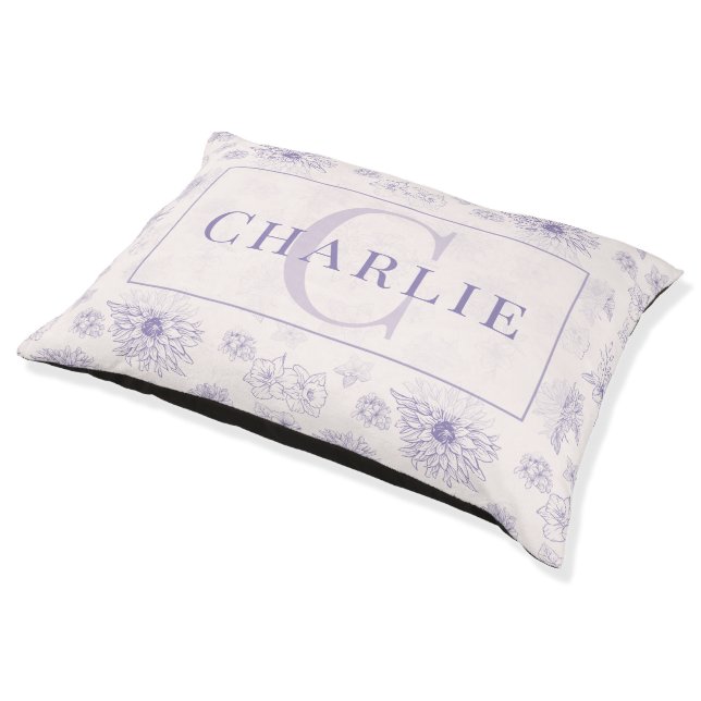 Custom Botanical Monogram Personalized Dog Pet Bed (Angled)