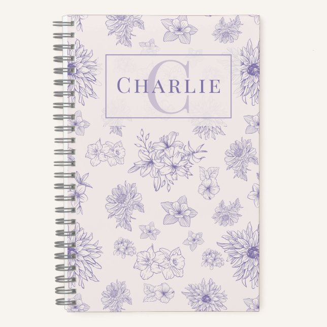 Custom Botanical Monogram Personalized Pet Spiral Notebook (Front)