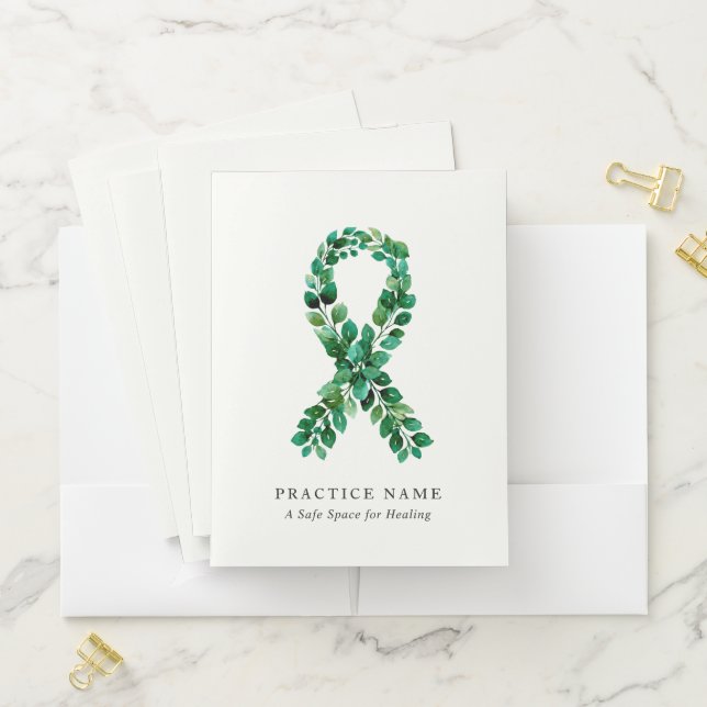 Custom Botanical Sage Green Mental Health Practice Pocket Folder (In Situ)