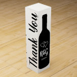 Custom bottle silhouette wedding party favor gift wine box<br><div class="desc">Custom bottle silhouette wedding party favor gift wine box. Elegant template design with stylish brush script typography and double heart logo. Classy wine box for friends, family, guests, bridesmaids, groomsmen, ushers, maid of honor, best man, mother of the bride, parents, etc. Black and white or custom colors. Add your own...</div>