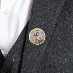 Custom Boutonniere Photo Memorial Groom Wedding Gold Finish Lapel Pin