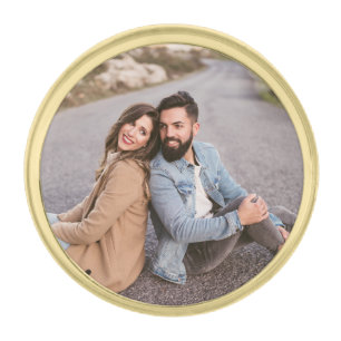 Custom Boutonniere Photo Memorial Groom Wedding Gold Finish Lapel Pin