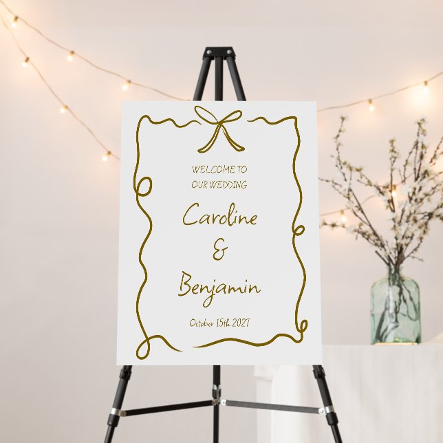 Custom Bow Gold Handwritten Wedding Welcome Sign (In Situ (Stand))