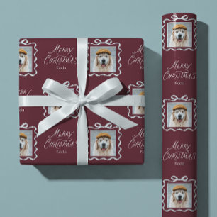 Custom Bow Pet Dog Cat Photo Merry Christmas Wrapping Paper