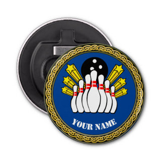 Custom Bowling - Add Name - Blue Bottle Opener