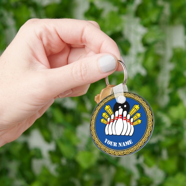 Custom Bowling - Add Name - Blue Keychain (Hand)