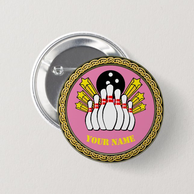 Custom Bowling - Add Name - Pink Button (Front & Back)