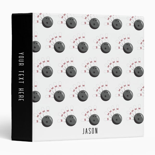Custom Bowling Ball & Pins Custom Name 3 Ring Binder (Front/Spine)