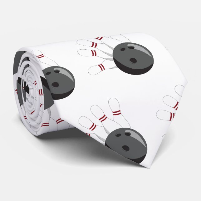 Custom Bowling Ball & Pins Pattern Neck Tie (Rolled)