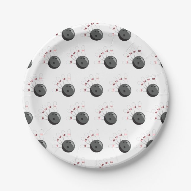 Custom Bowling Ball & Pins Pattern Paper Plates (Front)