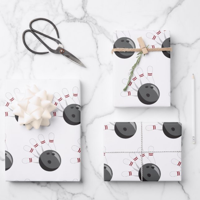 Custom Bowling Ball & Pins Pattern Wrapping Paper Sheets (Front)