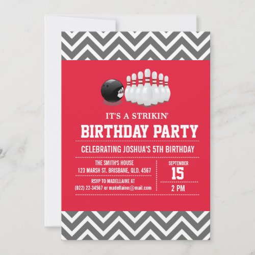 Custom Bowling Birthday Party Invitation for Boy