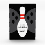 Custom bowling pin championship trophy acrylic award<br><div class="desc">Custom bowling pin championship trophy Acrylic Award. Fun party favor gift for friends and family. Add your own custom name on the classic bowling pin drawing.</div>
