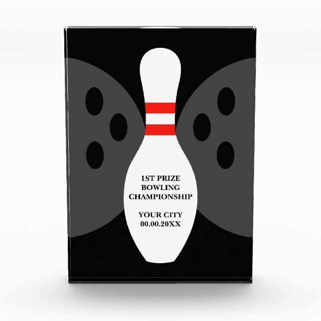 Custom bowling pin championship trophy acrylic award (Front)