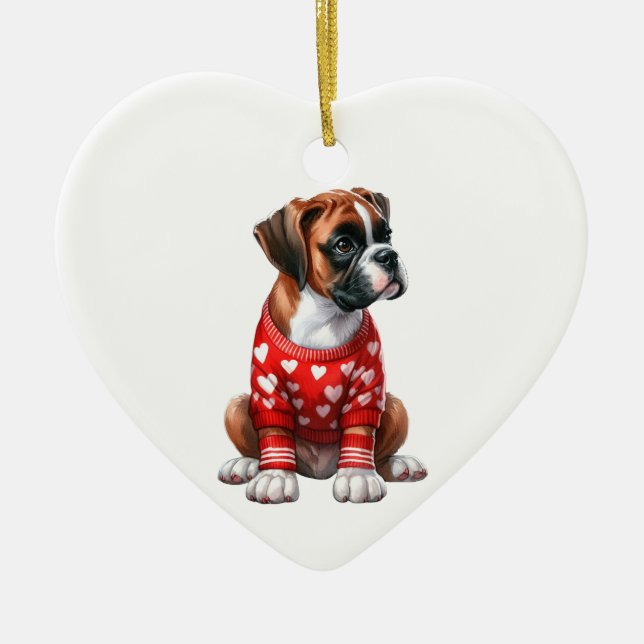 Custom Boxer Dog Fun Valentine Ceramic Ornament (Front)