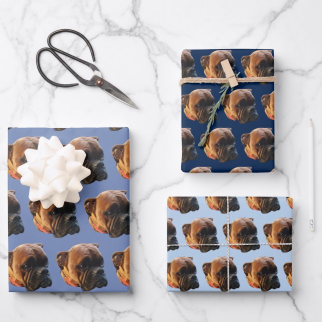 Custom Boxer Dog Pet Photo Wrapping Paper Sheets (Front)