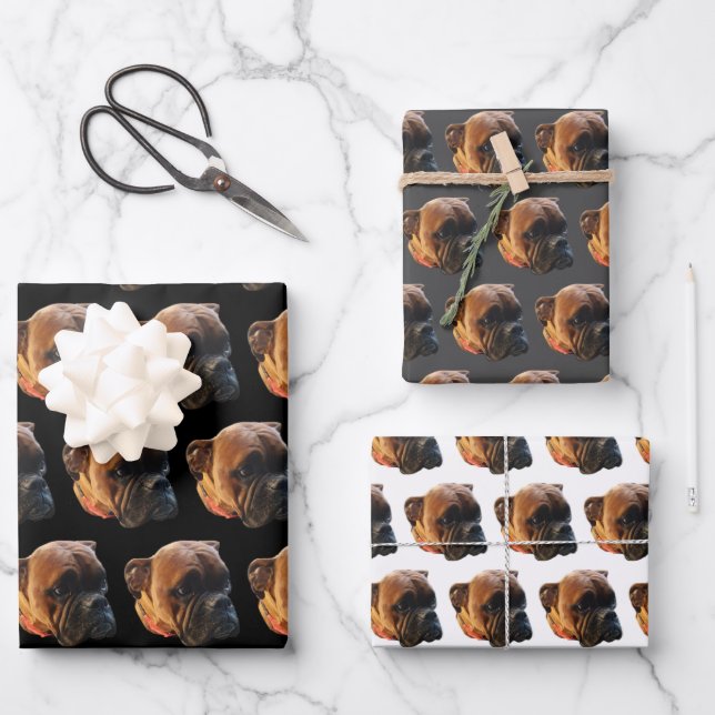 Custom Boxer Dog Photo Birthday Party Wrapping Paper Sheets (Front)