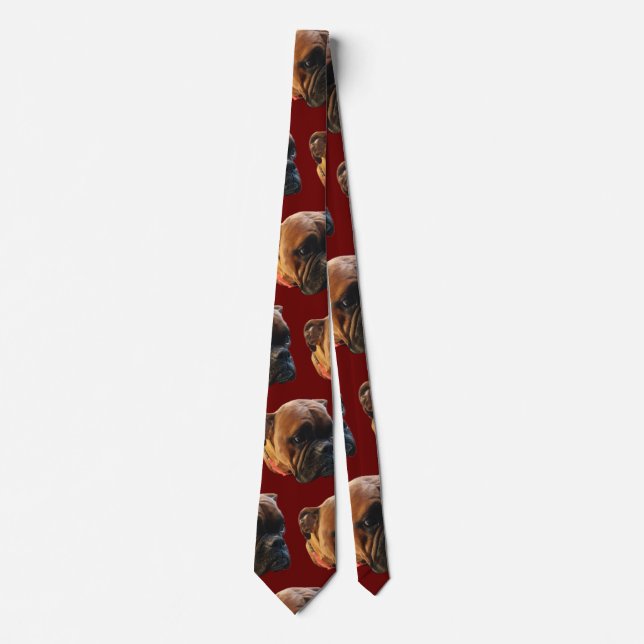 Custom Boxer Dog Puppy Photo Burgundy Neck Tie (Front)