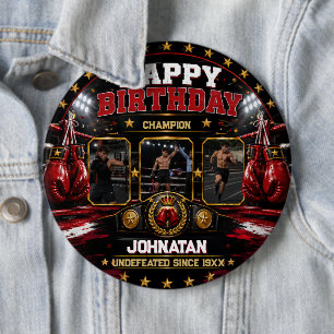 Custom Boxing Birthday Photo Champion Party Button