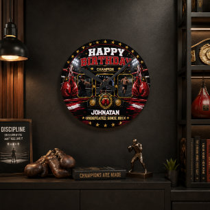 Custom Boxing Birthday Photo Champion Party Round Clock