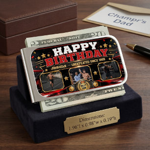 Custom Boxing Birthday Photo Collage Champion Silver Finish Money Clip