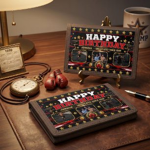 Custom Boxing Birthday Photo Collage Champion Tri-fold Wallet