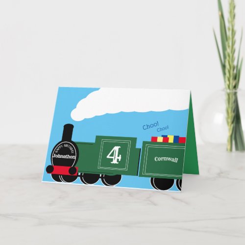 Custom boy 4th birthday train card