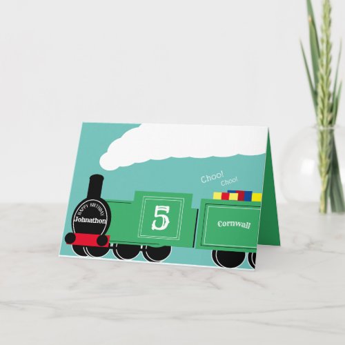 Custom boy 5th birthday train card