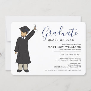 Custom Boy Avatar   High School Graduation Invitation