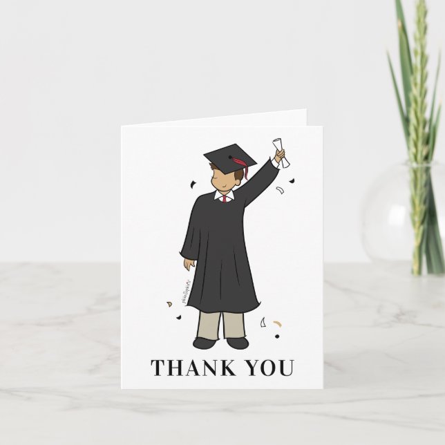 Custom Boy Avatar | High School Graduation Letterpress Thank You Card (Front)