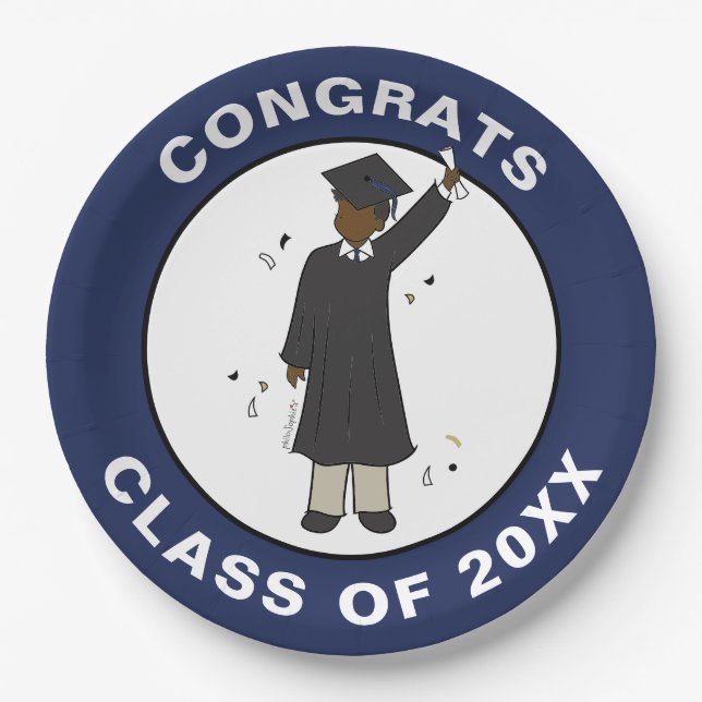 Custom Boy Avatar | High School Graduation Party P Paper Plates (Front)