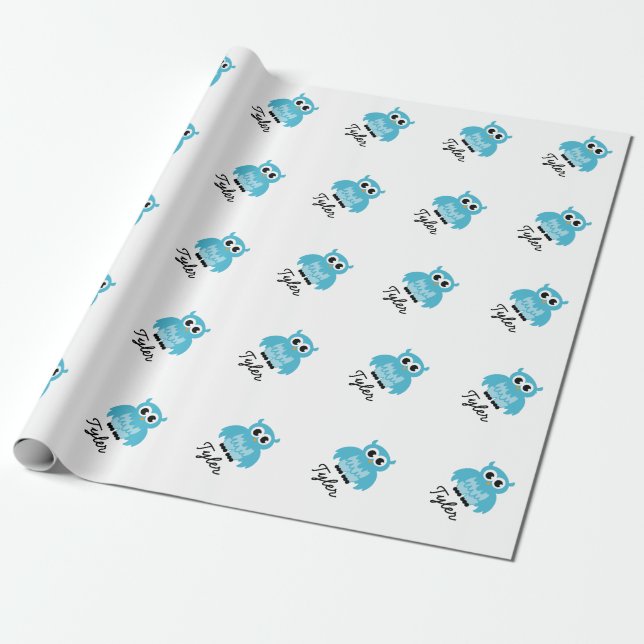 Custom boy baby shower blue owl wrappingpaper (Unrolled)