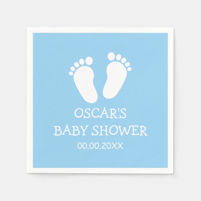 Custom boy baby shower party napkins with feet (Front)
