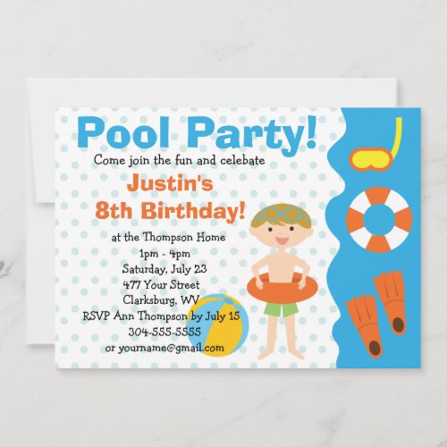 Custom Boy Birthday Pool Party Announcements