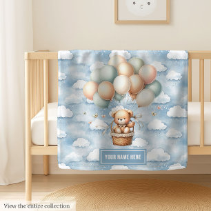 Custom Boy Blanket We Can Bearly Wait Balloon Bear