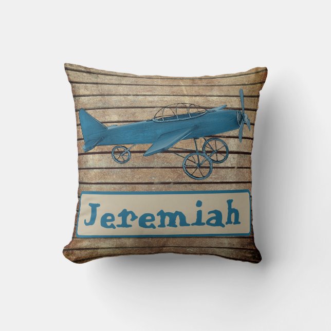 Custom Boy Blue Baby Plane Pilot Throw Pillow Art  (Front)