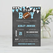 Custom Boy Chalkboard Football Theme Baby Shower Invitation (Standing Front)