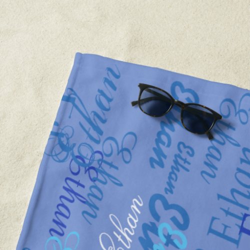 Custom Boy Color names personalized blue Beach Towel