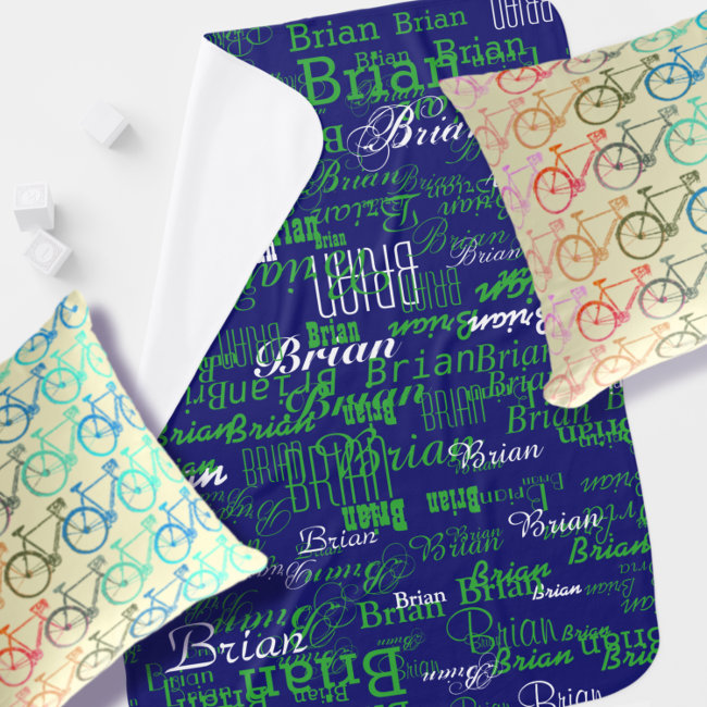 custom boy color names, personalized navy green baby blanket